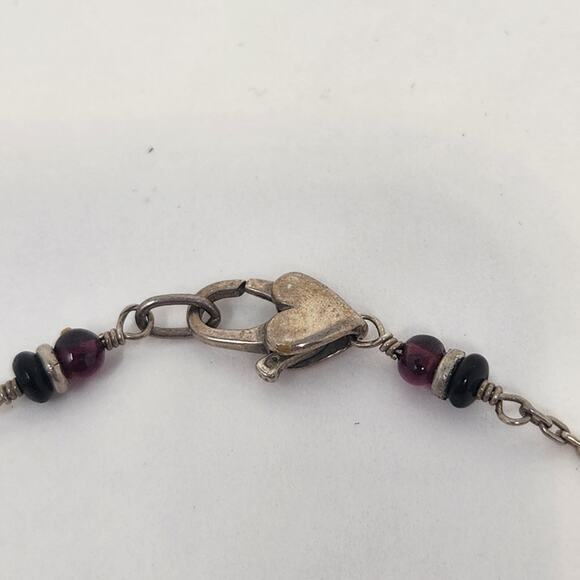 Red Crystal Silver Tone Metal Bead Y Drop Chain Necklace Artisan Handmade - Picture 4 of 5